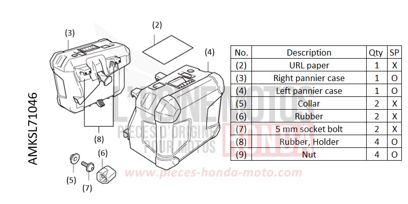 KIT,PANNIER CASE (PLA) de Africa Twin DCT PEARL GLARE WHITE (NHB53H) 2022